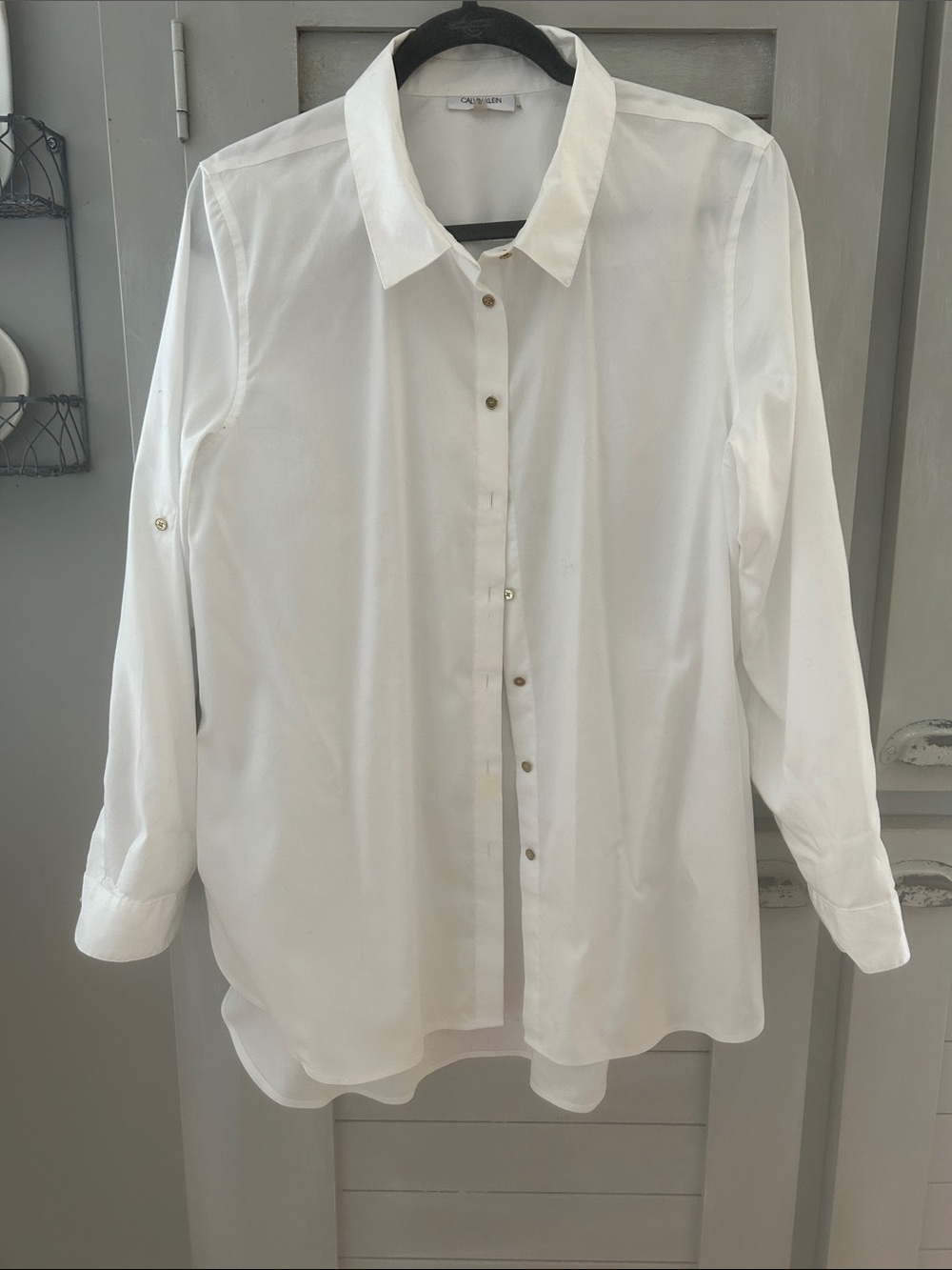 Calvin klein White Long-Sleeve Button-Up Shirt.